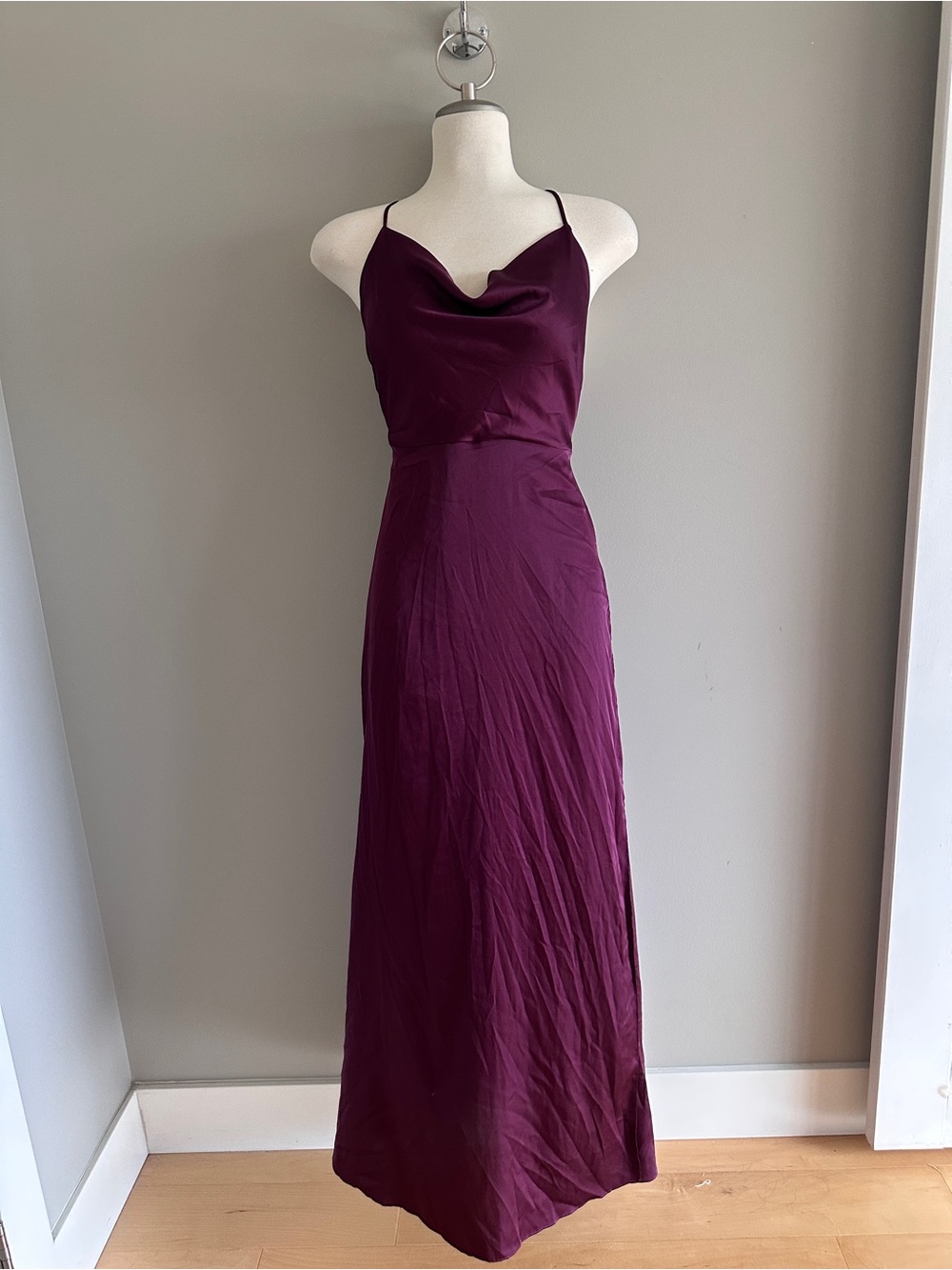 Bluivy Plum Satin Cowl Neck Maxi Dress